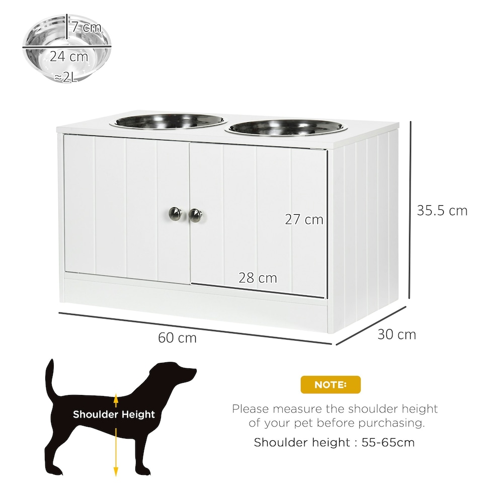 image 1 of PawHut Raised Dog Bowls for Large Dogs Feeding Station w/ Stand, Storage - White