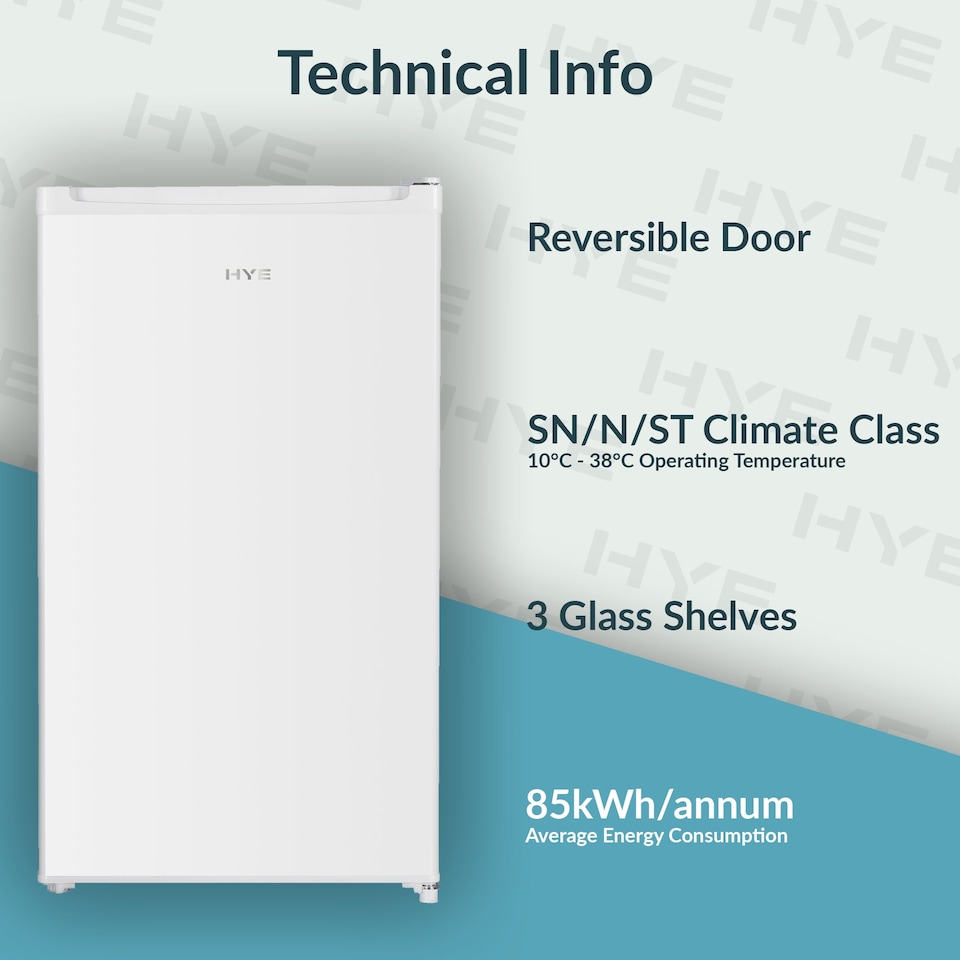 image 1 of HYE Under Counter Fridge 48cm Freestanding Larder 88 Litre - White RF01UCF88W01