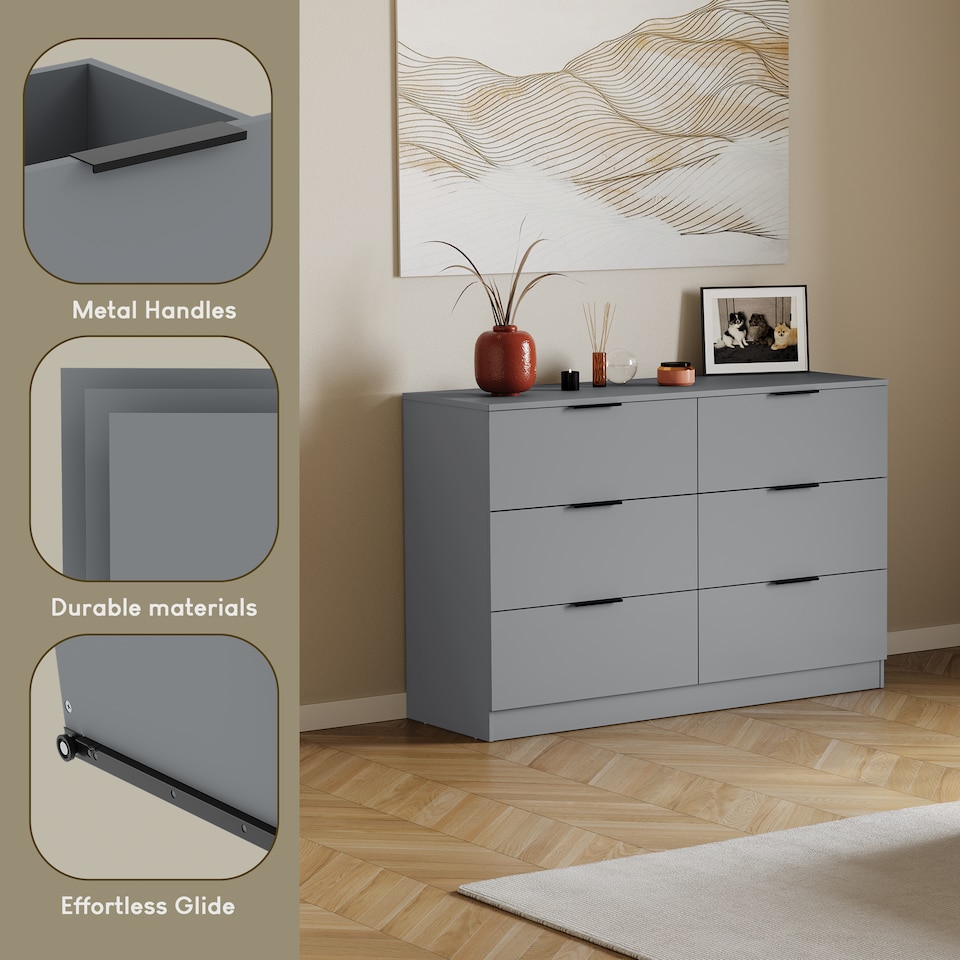 image 1 of Vida Designs Trega 6 Drawer Chest of Drawers Bedroom Furniture Clothing Storage Unit - Grey