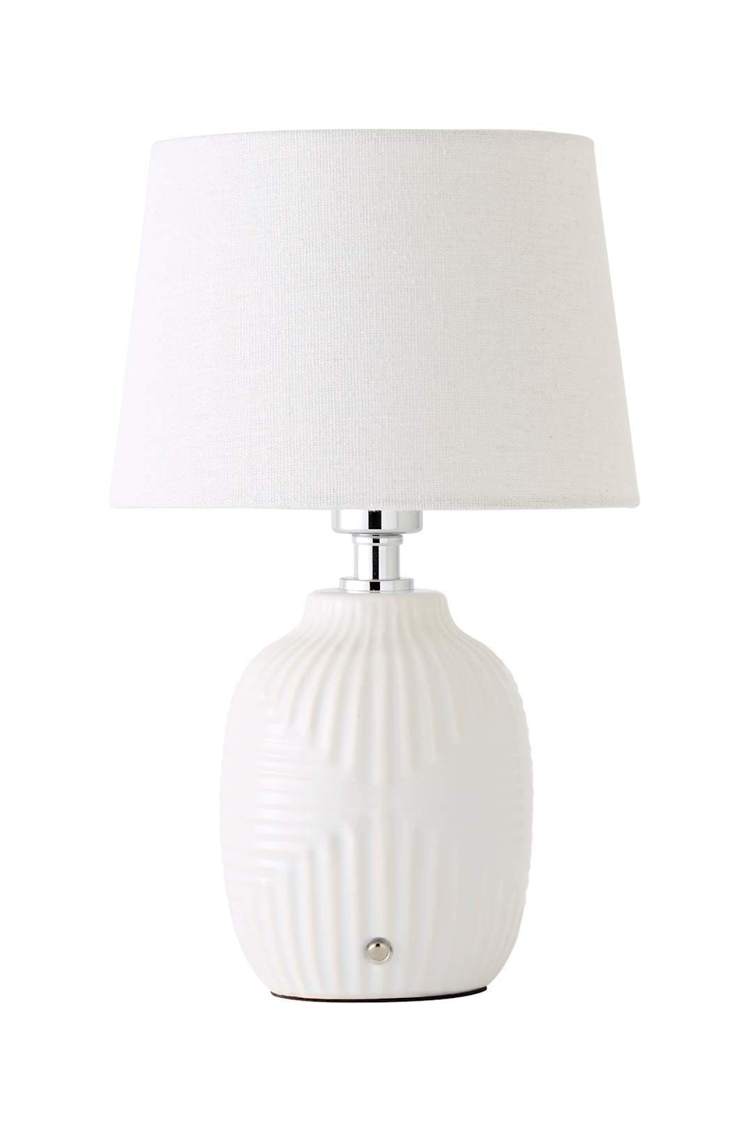 ValueLights Harrison White Geometric Ribbed Gloss Portable Rechargeable Table Lamp | Size: Small