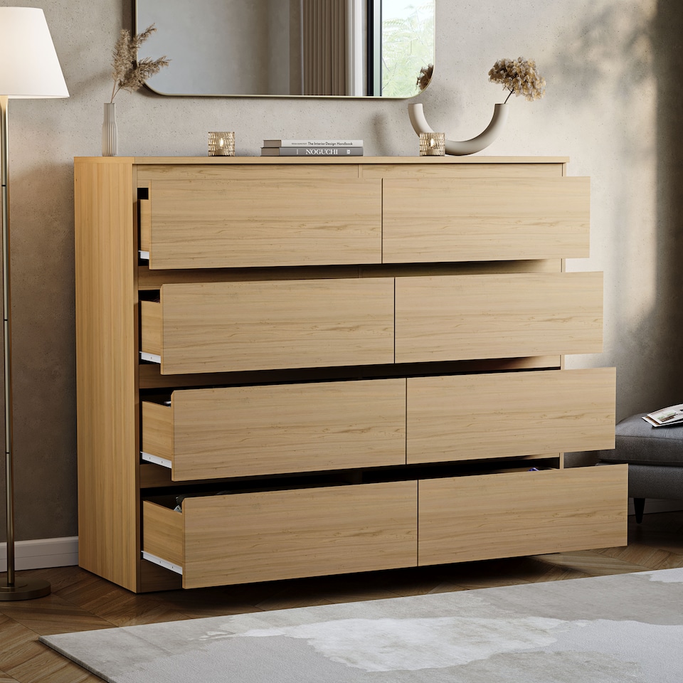 image 1 of Vida Designs Denver 8 Drawer Chest of Drawers Bedroom Storage, Pine