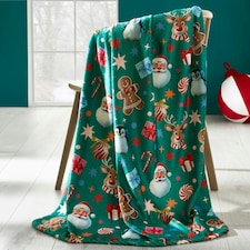 Catherine Lansfield Christmas Icons Cosy Fleece 130x170cm Blanket Throw Green Green