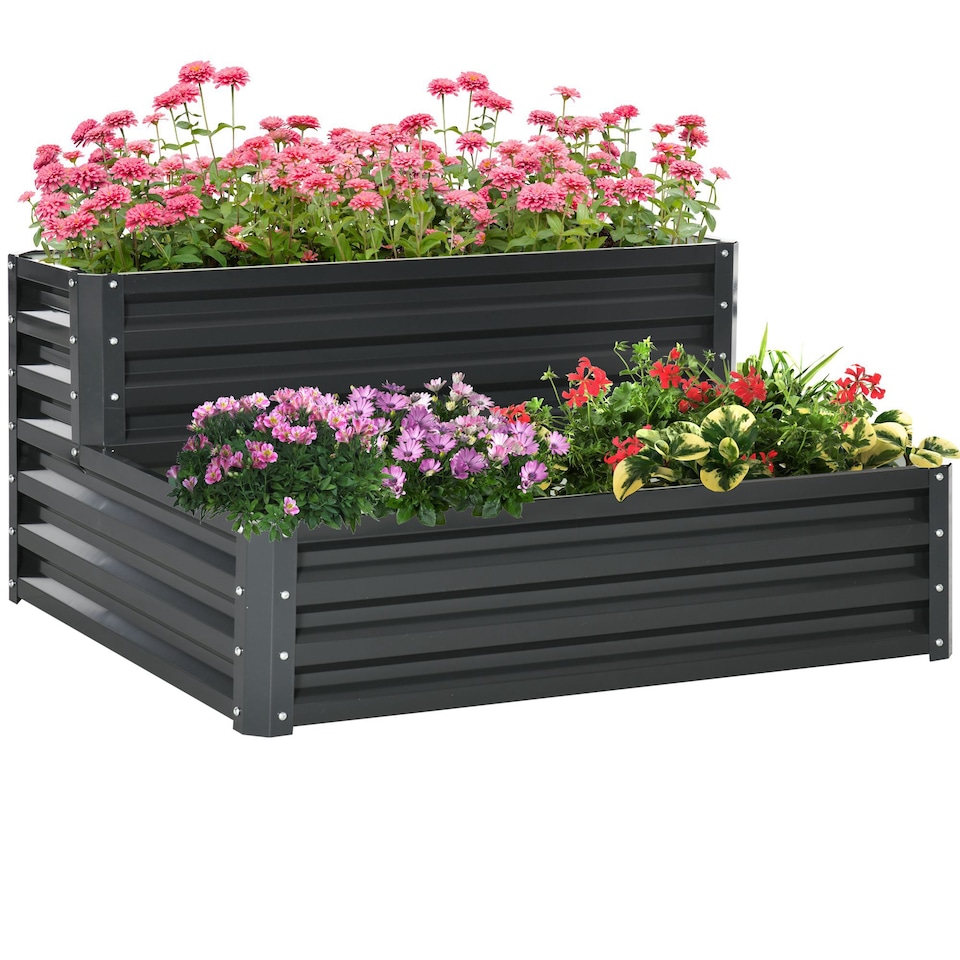 image 1 of Outsunny 2 Tier Galvanised Raised Garden Bed Planter Box Open Bottom