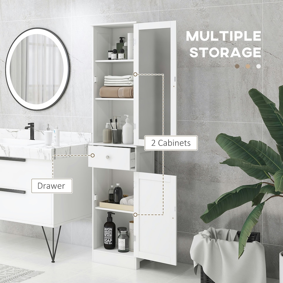 image 1 of kleankin Storage Cabinet Organizer Tower with Multiple Shelves & Drawer, White