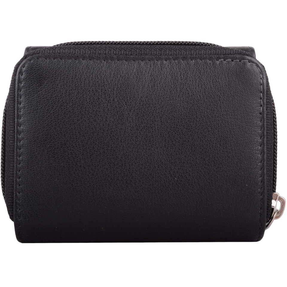 image 1 of London Leathergoods Womens Small Leather Zip Round Tri-Fold Money / Coin / Credit Card Holder / Purse - Black | Black | Black