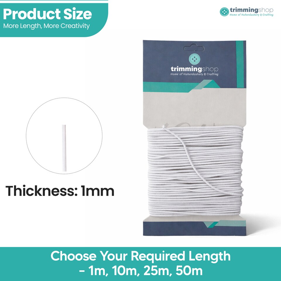 image 1 of 1mm Round Elastic Cord, Soft Durable and Stretchable Material - 25 Metres