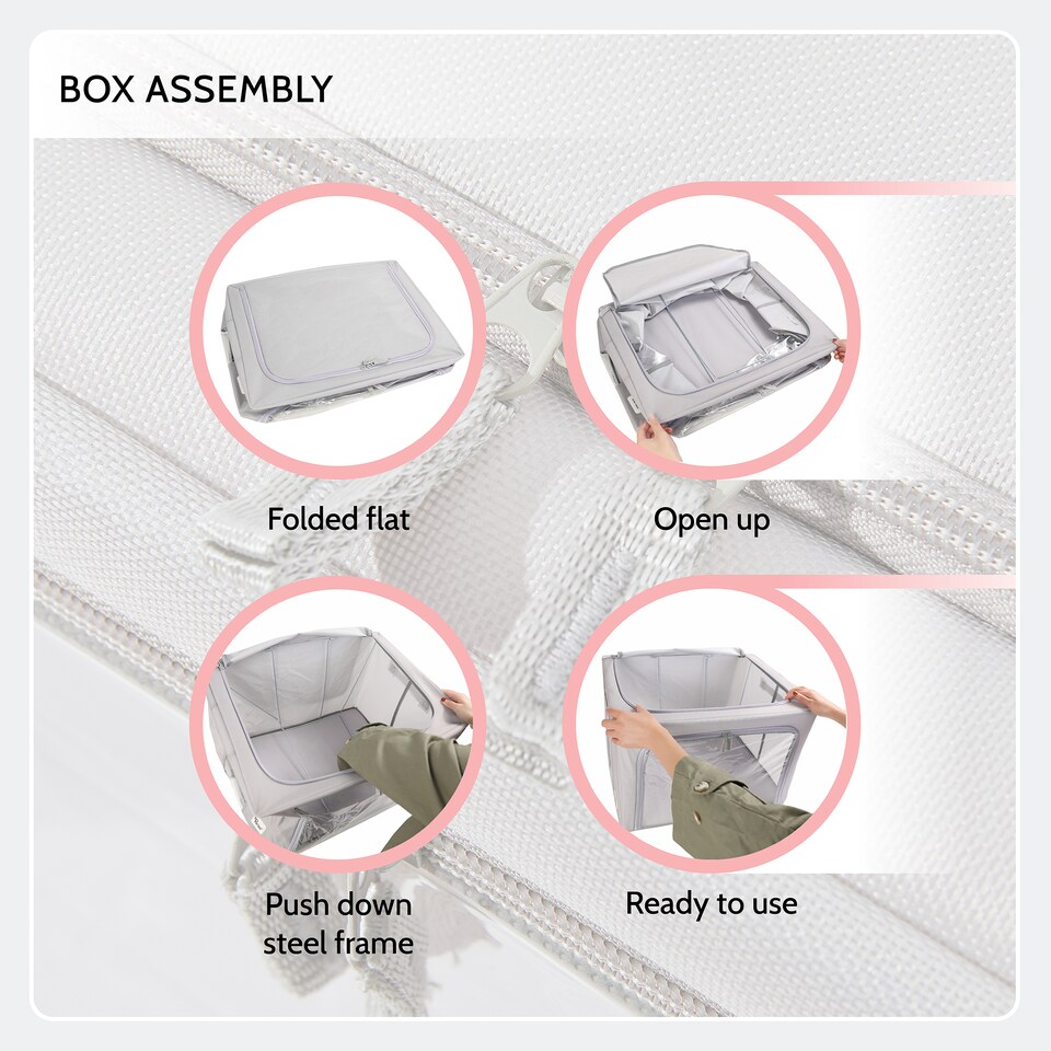 image 1 of Periea ‘Beau’ Folding Collapsible Stackable Fabric Home Storage Boxes with Steel Frames (Metallic Floral, Compact)