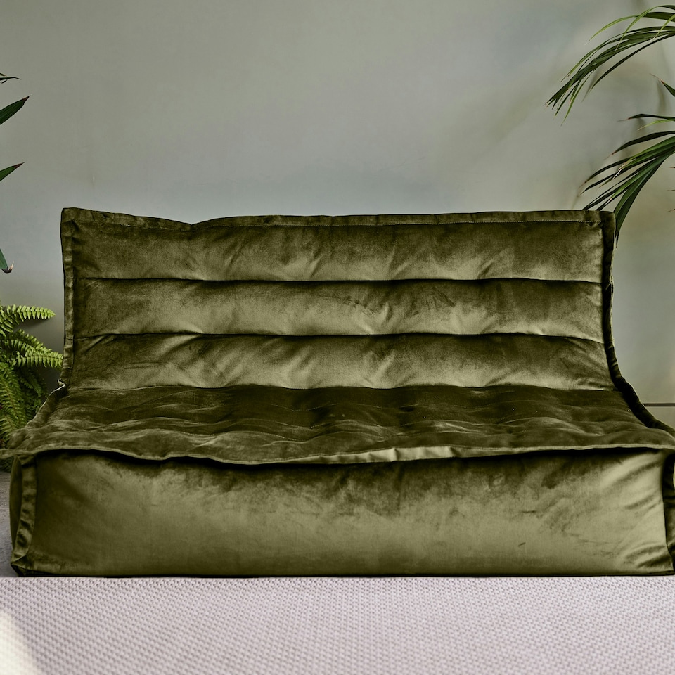 image 1 of icon Kota Velvet XL Bean Bag Sofa Olive Green Bean Bag Chair Green