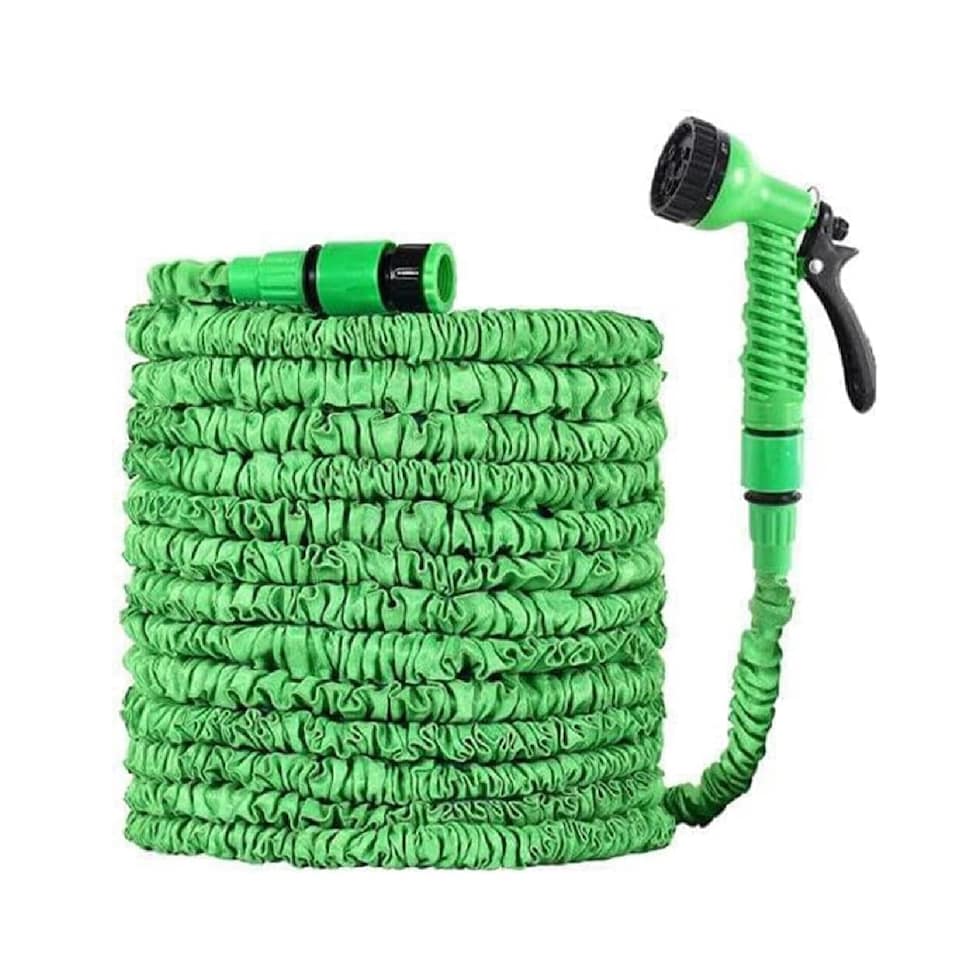 image 1 of 100ft Green Garden Snake Hose Expandable Flexible Hose Pipe + Spray Gun