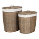 image 1 of Set of 2 Antique Wash White Cotton Lined Oval Willow Laundry Basket