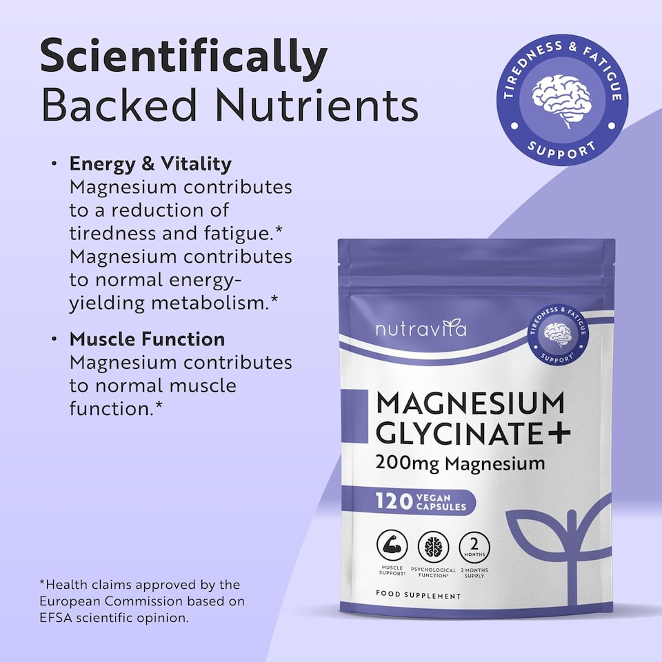 image 1 of Nutravita Magnesium Glycinate - 200mg Elemental Mag, 90mg Bisglycinate & 110mg Oxide - High Strength Magnesium Complex - 120 Vegan Capsules