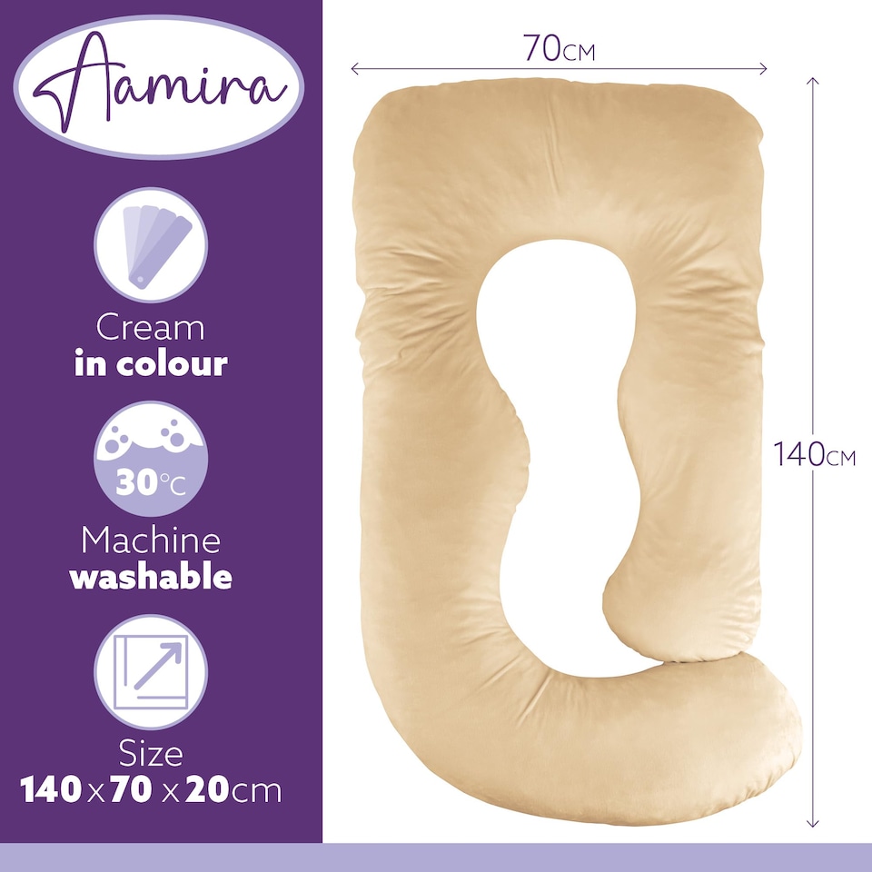 image 1 of Aamira Cream Pregnancy Maternity Pillow, 140x70x20cm J Shape Memory Foam | Cream | Cream | Standard | 1