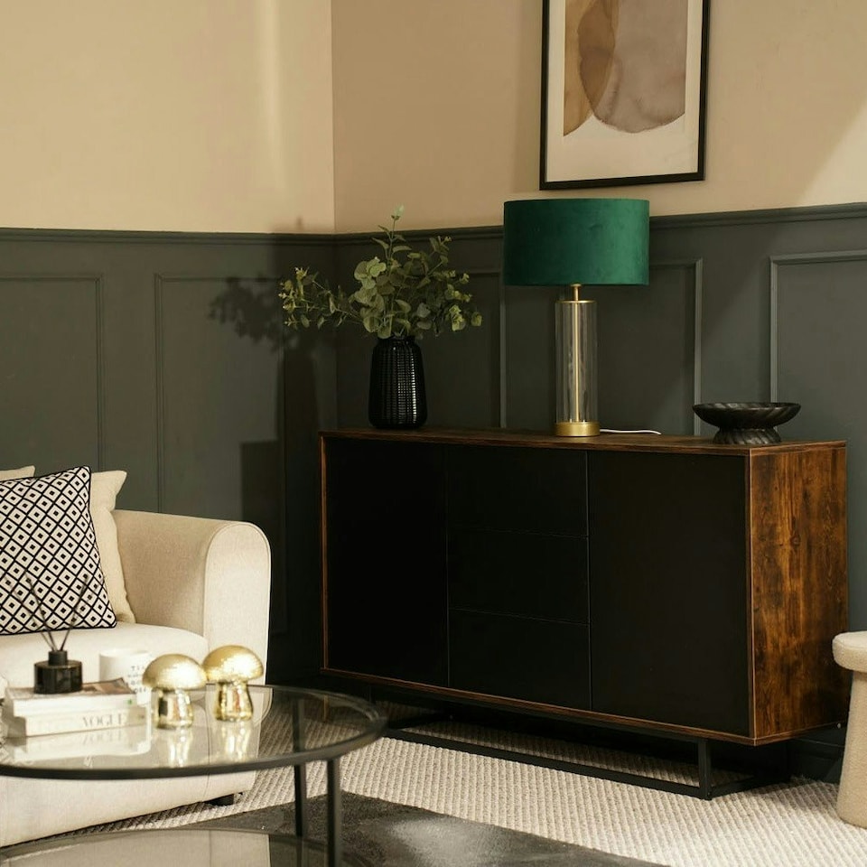 image 1 of ValueLights Clear Tube and Gold Metal Bedside Table Lamp with a Forest Green Velvet Shade