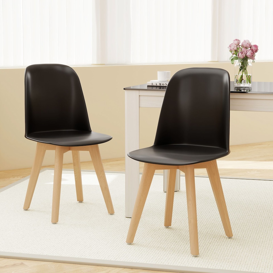 image 1 of COSTWAY Modern Dining Chairs Set of 2 Armless Kitchen Chairs-Black
