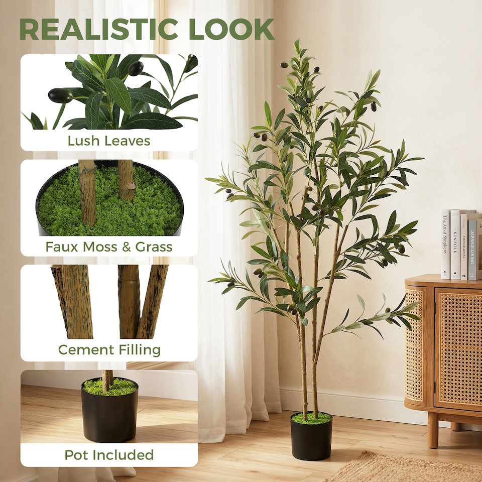 image 1 of HOMCOM 120 cm Decorative Artificial Plant, Silk Olive Tree with 303 Leaves