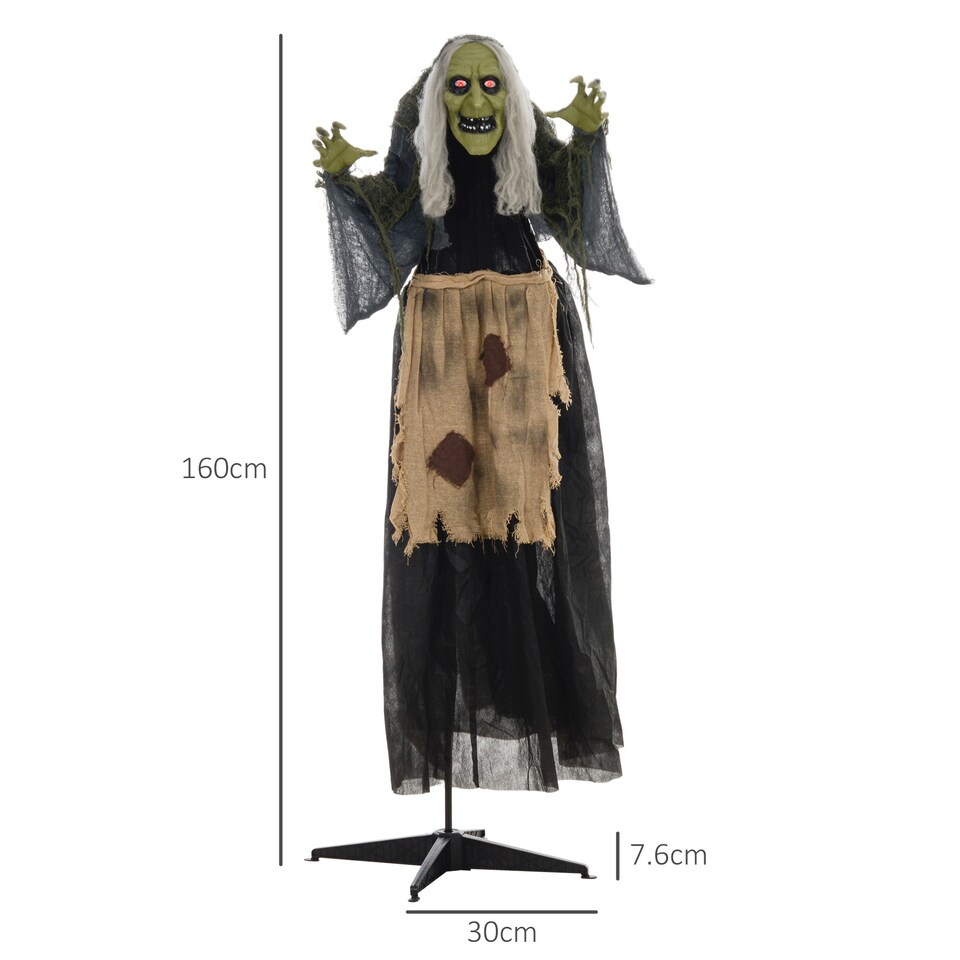 image 1 of HOMCOM 160cm 63 Witch Outdoor Halloween Decoration, Halloween Animatronic with Sound Activated, Light Up Eyes, Sound Effects, Animated Prop for Haunted House