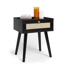 VonHaus Whitworth 1 Drawer Black and Cane Side Table