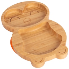 Tiny Dining Bamboo Suction Plate - Penguin/Orange - Divided Non-Slip Bamboo Self-Feeding Baby Weaning Plate | Orange | Orange