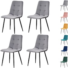 Set of 4 Chairs Florence Velvet Dining Chairs with Sturdy Metal Legs - Kitchen, Living Room & Reception Chairs with Backrest and Padded Seat | Grey | One Size