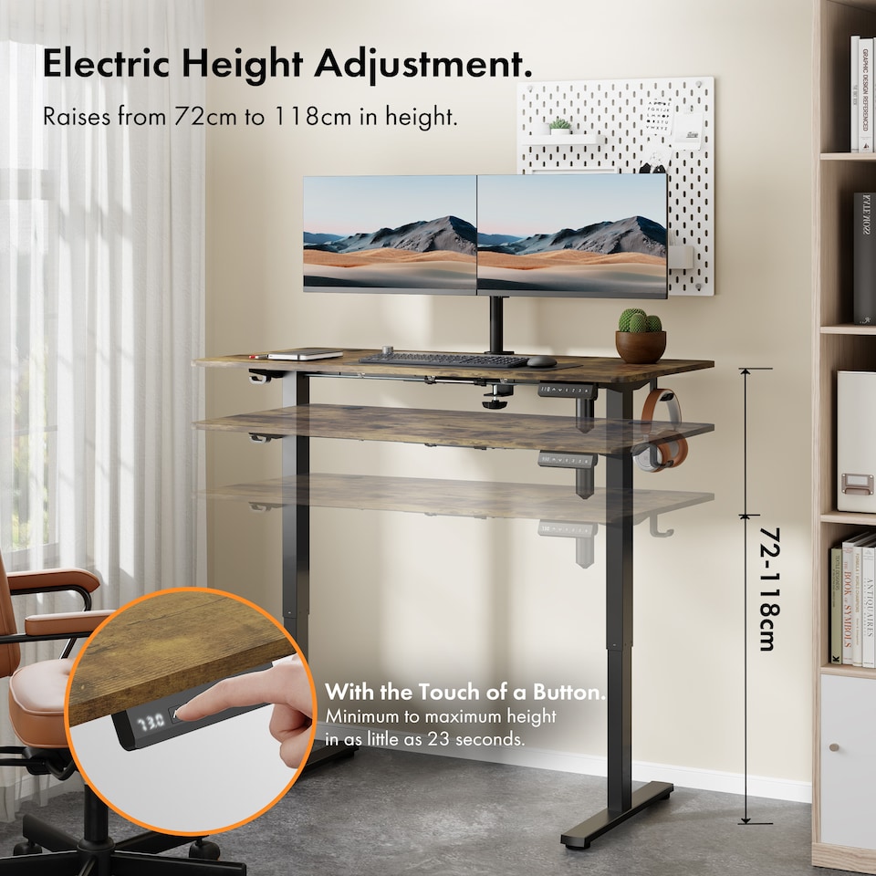 image 1 of Vonhaus Dark Wood Walnut Effect Electric Standing Desk 120x60cm