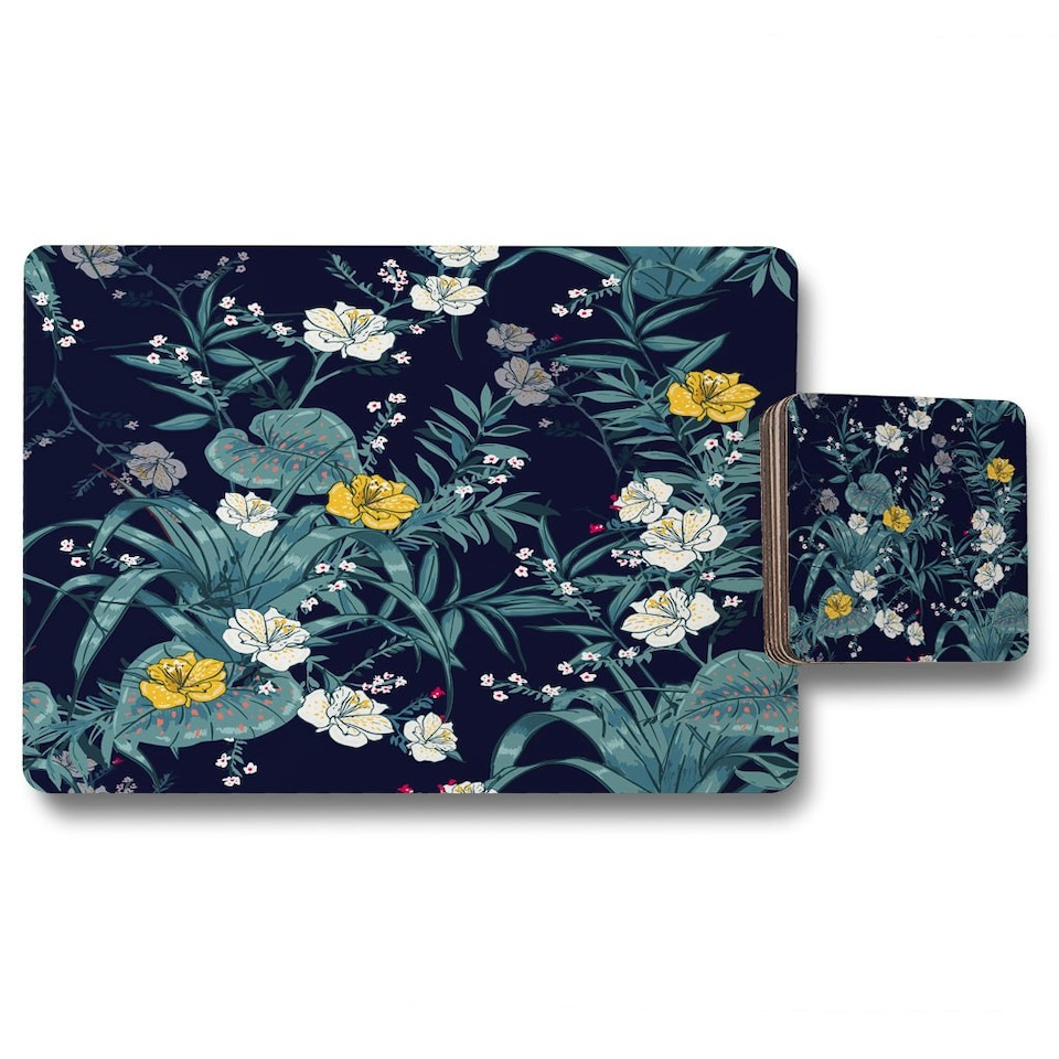 Blue & Yellow Flowers (Placemat & Coaster Set)