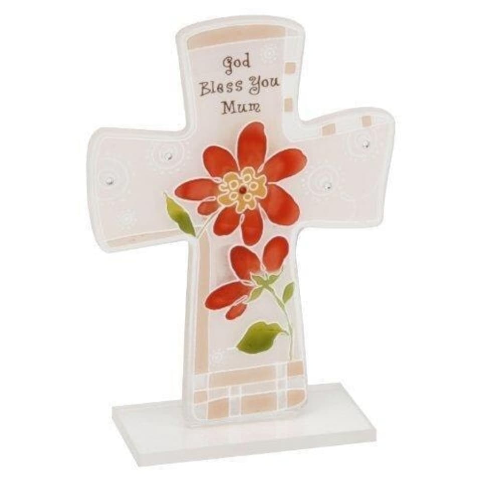 image 1 of Mum sentiment glass cross 'God bless you mum'