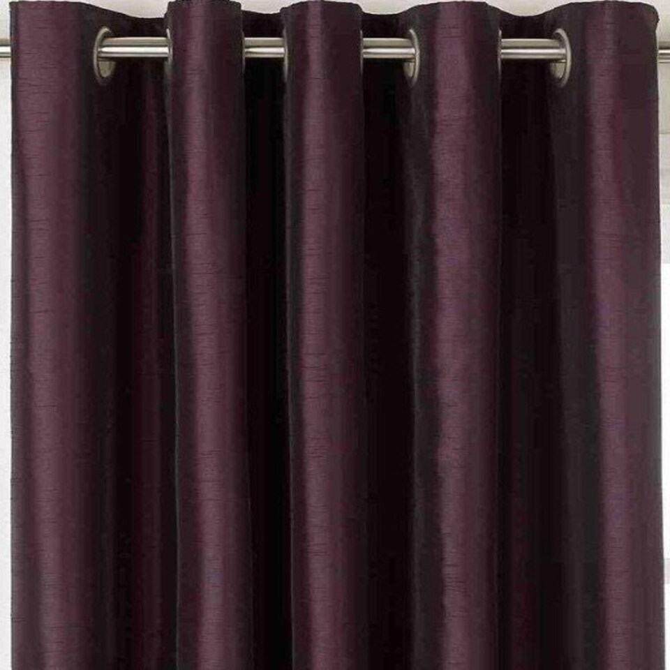 Faux Silk Lined Eyelet Curtains 228cm x 183cm Aubergine Purple | Purple