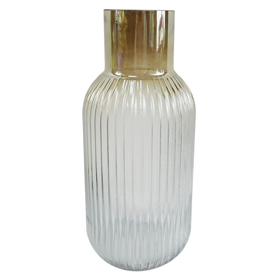 image 1 of 34cm Ridged Ombre Glass Vase | Brown | 34
