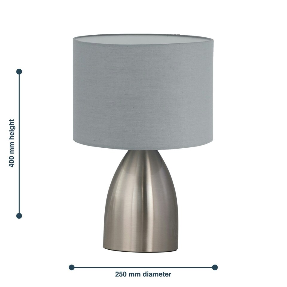 image 1 of First Choice Lighting Valentina Brushed Chrome Touch Lamp with Grey Shade Silver | Grey