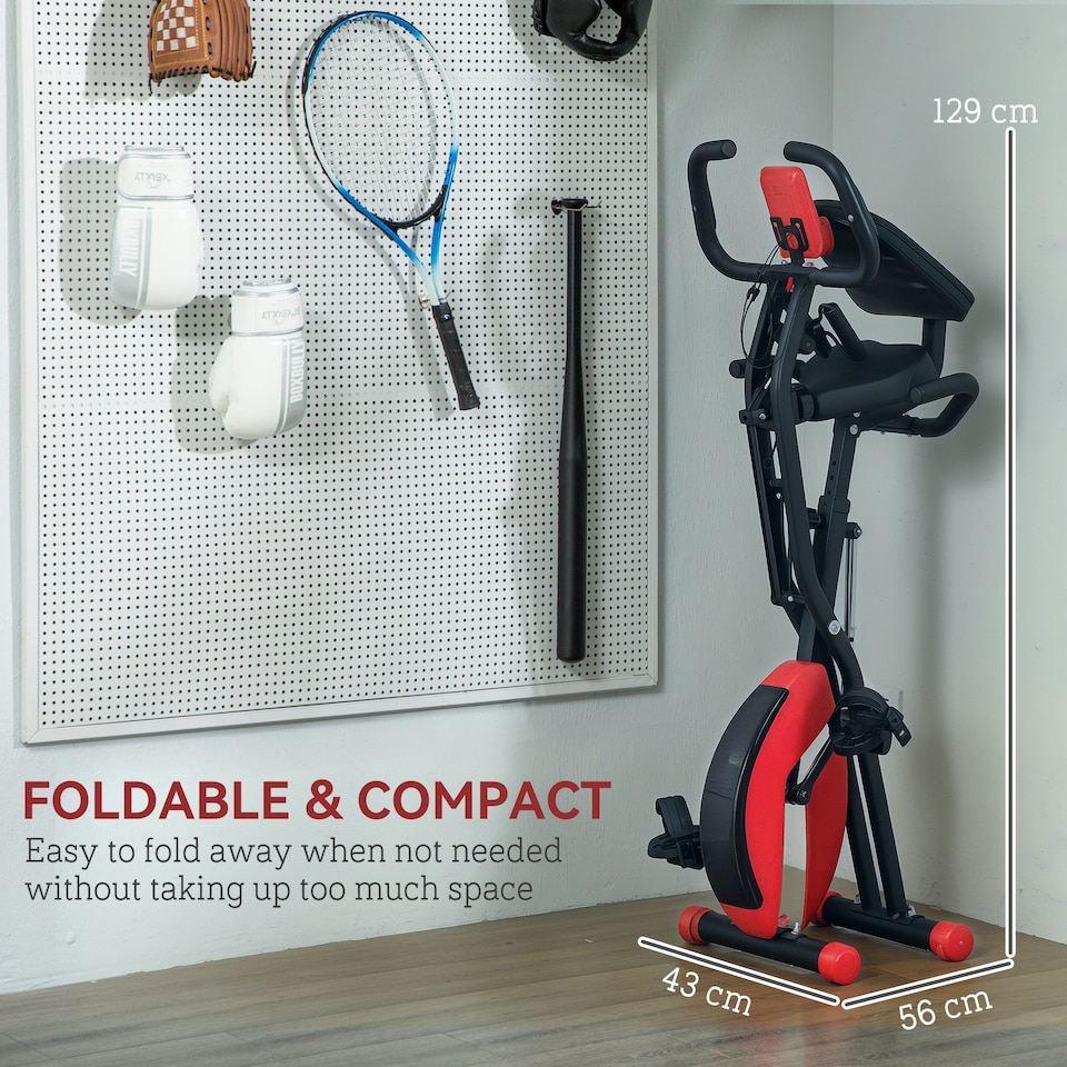 image 1 of SPORTNOW Folding Exercise Bike with Arm Bands and Hand Pulse Sensor, Red