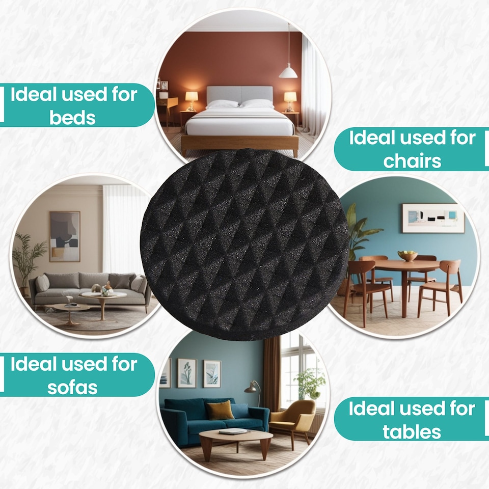 image 1 of 22mm Black Round Foam Furniture Pads, Floor Protectors - 2pcs