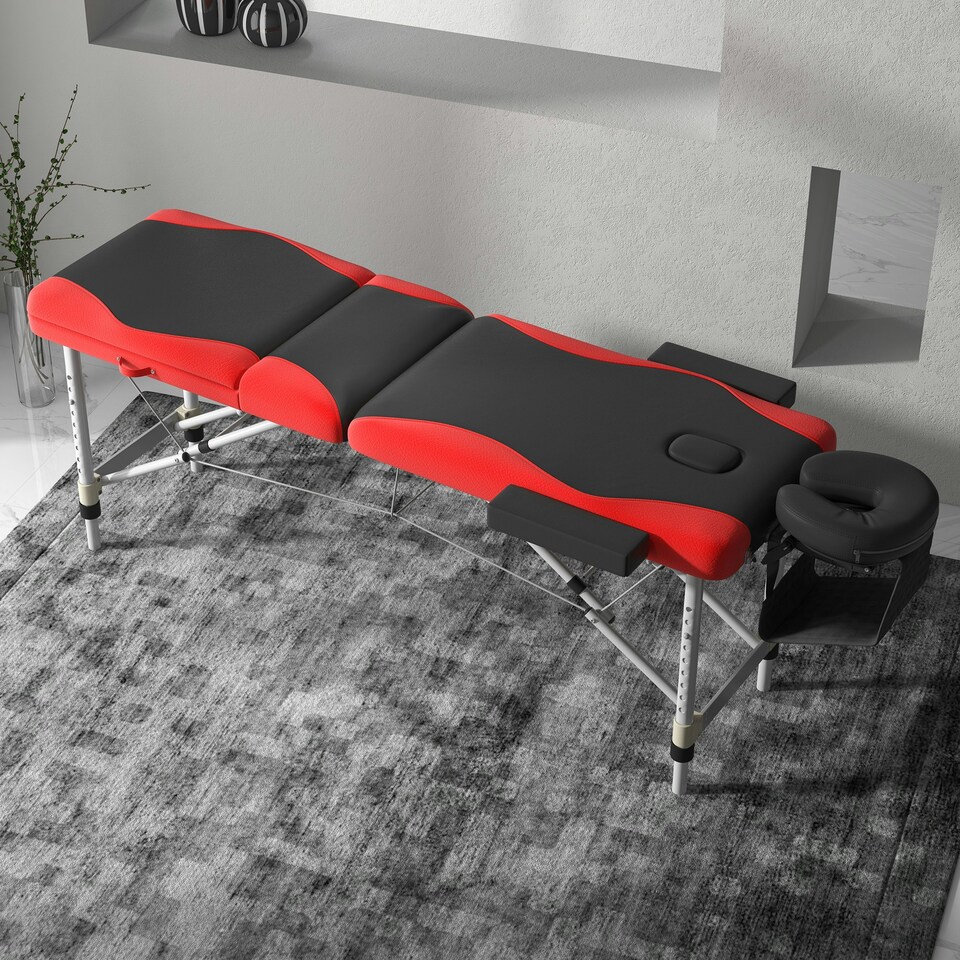 image 1 of HOMCOM Portable Massage Table Beauty Therapy Couch, Aluminum, Red