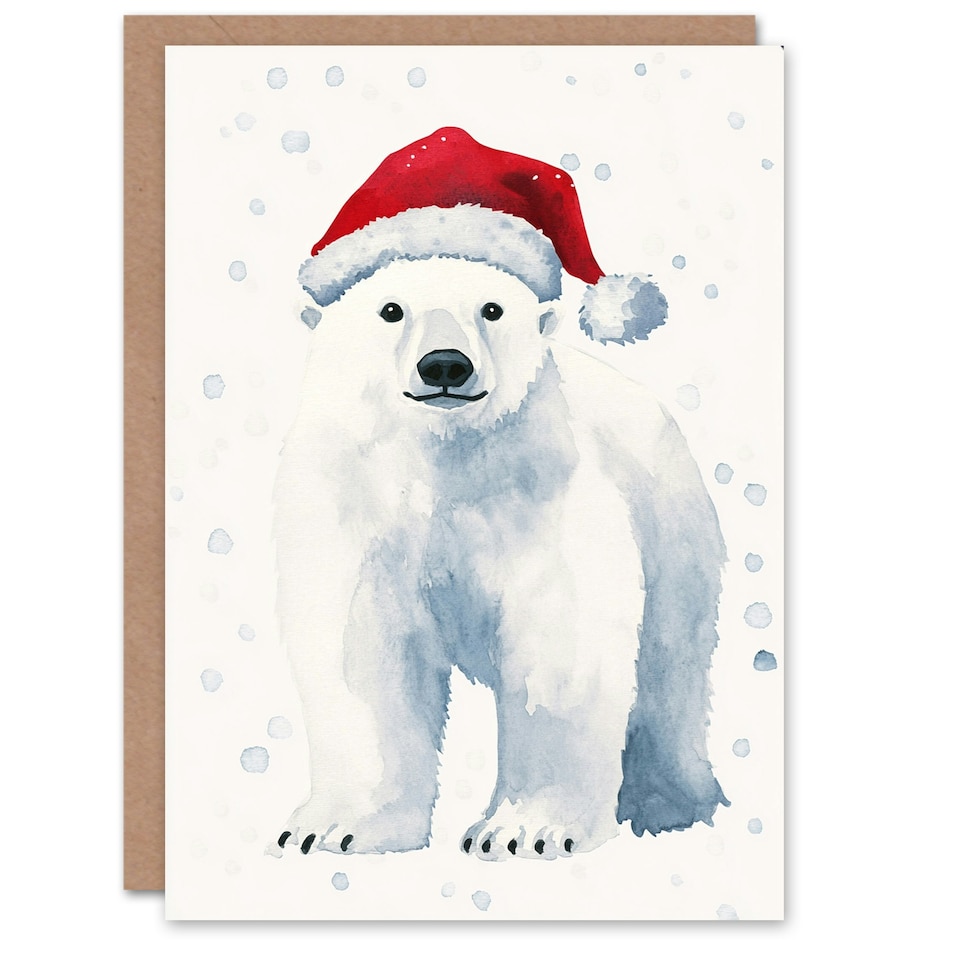 image 1 of Cute Baby Polar Bear With Santa Hat Blank For Him Or Her Art Xmas Festive Christmas Card