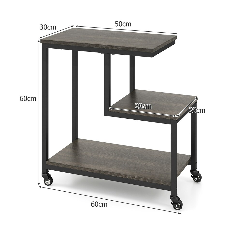 image 1 of COSTWAY G-shaped Side Table 3-Tier Mobile End Table Grey