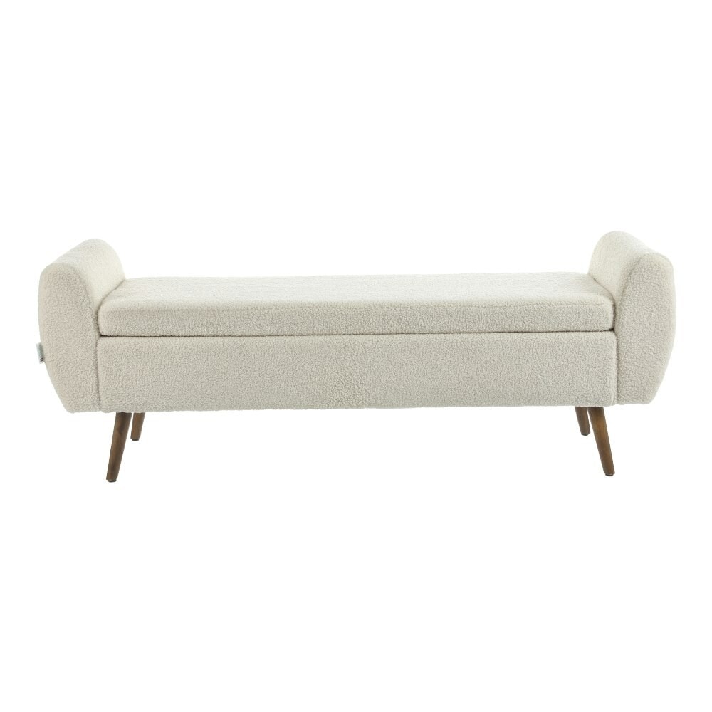 Living and Home Teddy Fur Upholstered Storage Bench - Beige | White