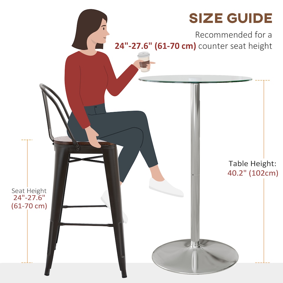 image 1 of HOMCOM Round Bar Table, Modern Dining Table with Tempered Glass Top and Steel Frame for 2, Easy Assembly for Breakfast Bar, Dining Room, 60 x 60 x 102cm, Clear