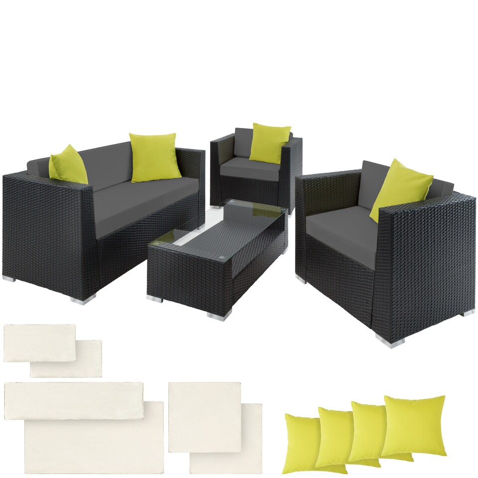 image 1 of Garden Furniture Set Munich - outdoor sofa, 2 armchairs, table, 2 cushion cover sets | Black | black | 135 x 67 x 73 cm | 1