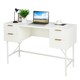 image 4 of COSTWAY Modern Computer Desk with 4 Drawers White