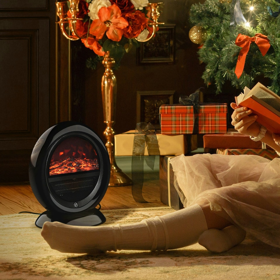 image 1 of HOMCOM Table Top Electric Fireplace Heater W/ LED Flame Rotatable Head Black