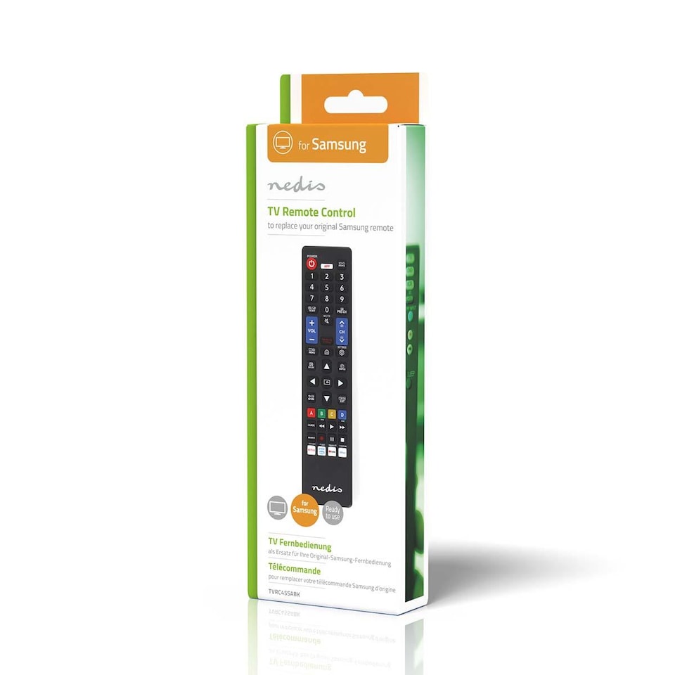 image 1 of Nedis Samsung Replacement Remote Control for TV's, Preprogrammed Infrared Remote with Netflix, Prime, Disney+ & YouTube Buttons, Compatible with All Samsung Models – Black