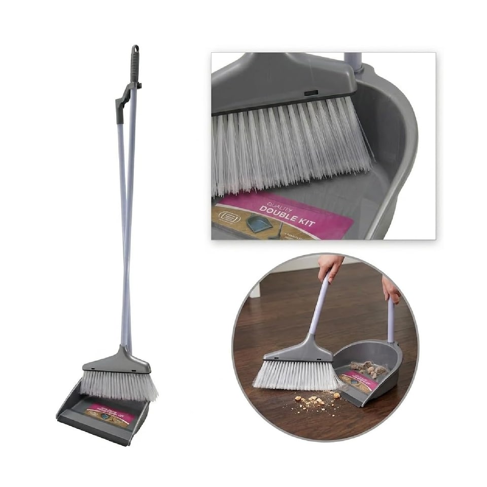 image 1 of Home Cleaning Long Handle Dust Pan & Brush Set Soft Bristles Household
