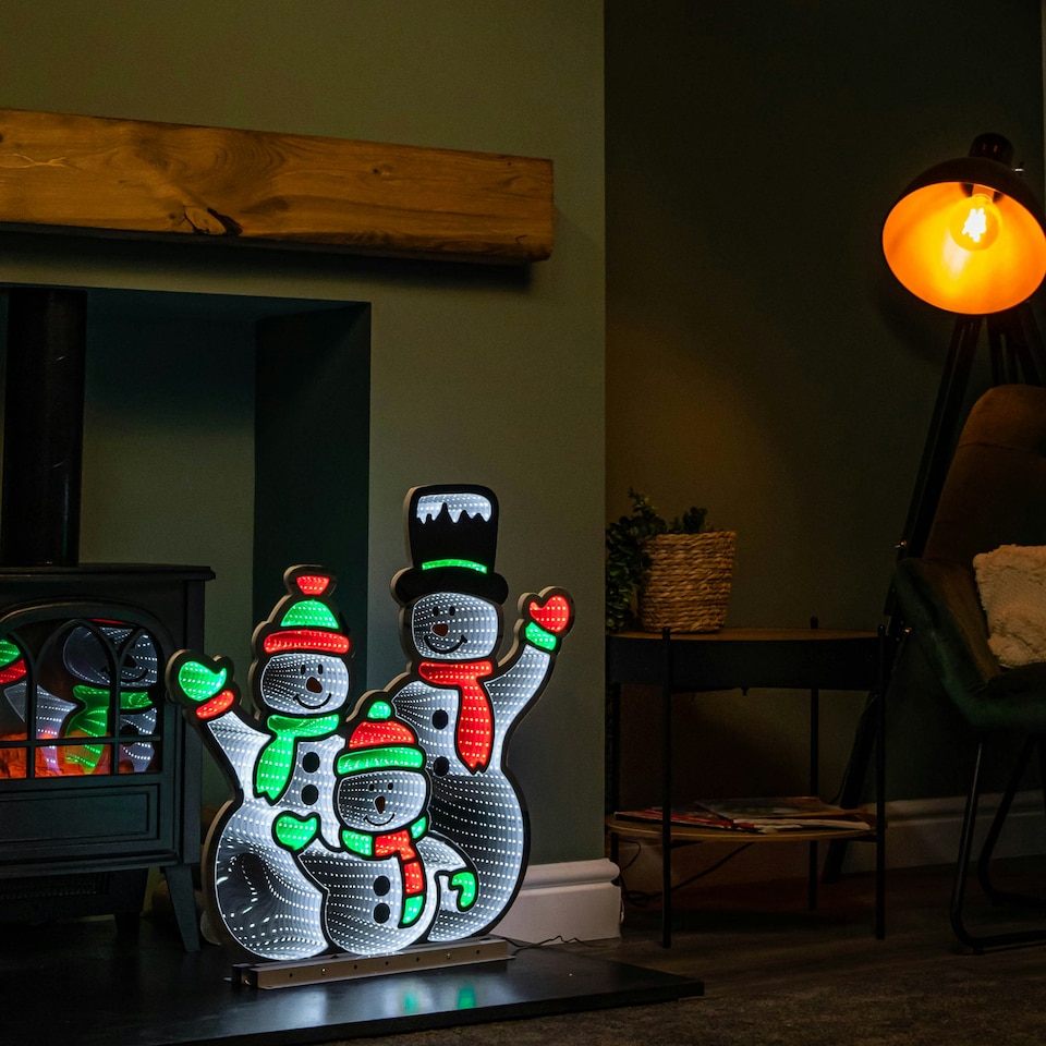 image 1 of 65cm Infinity Standing Snowmen Family on Metal Base with White, Red & Green LEDs