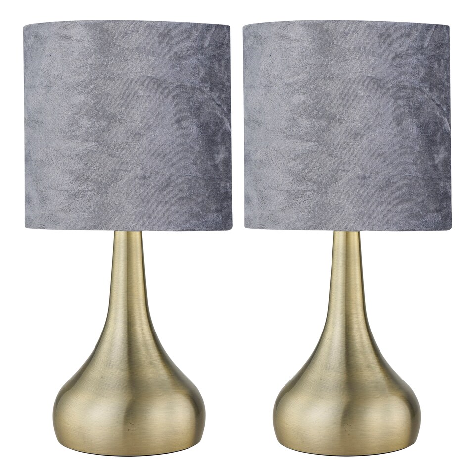 image 1 of Set of 2 Romana - Antique Brass Touch Table Lamps Crushed Velvet Shade