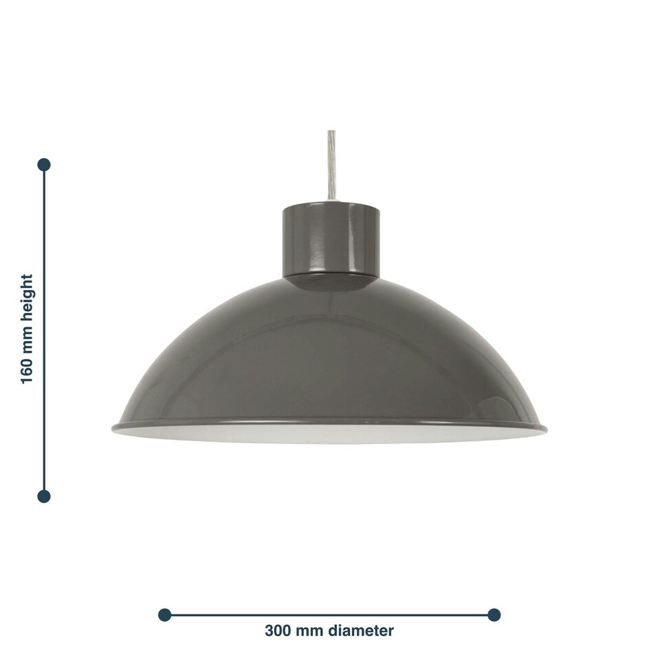 image 1 of Set of 2 Domed - Grey Easy Fit Metal Pendant Shades Grey