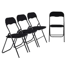 4-Pc Folding Chair Set with Cushioned PVC Seat and Back | Black | 4