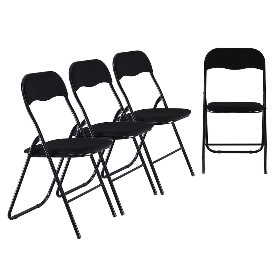 image 1 of 4-Pc Folding Chair Set with Cushioned PVC Seat and Back | Black | 4