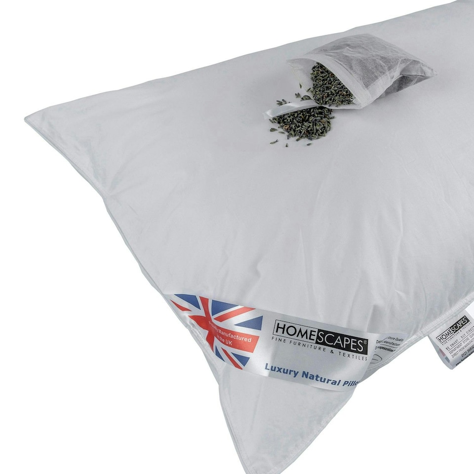 image 1 of Homescapes Super Microfibre Lavender Pillow with Dried Lavender Insert Extra Fill | White | 48cm x 74cm (19" x 29")