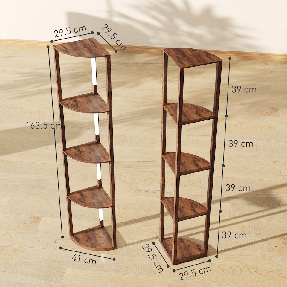 image 1 of HOMCOM LED Floor Lamp with Shelves, 4 Layers Dimmable Modern Standing Lamp with 3 Brightness Levels and Foot Switch for Living Room, Bedroom, Office, Rustic Brown