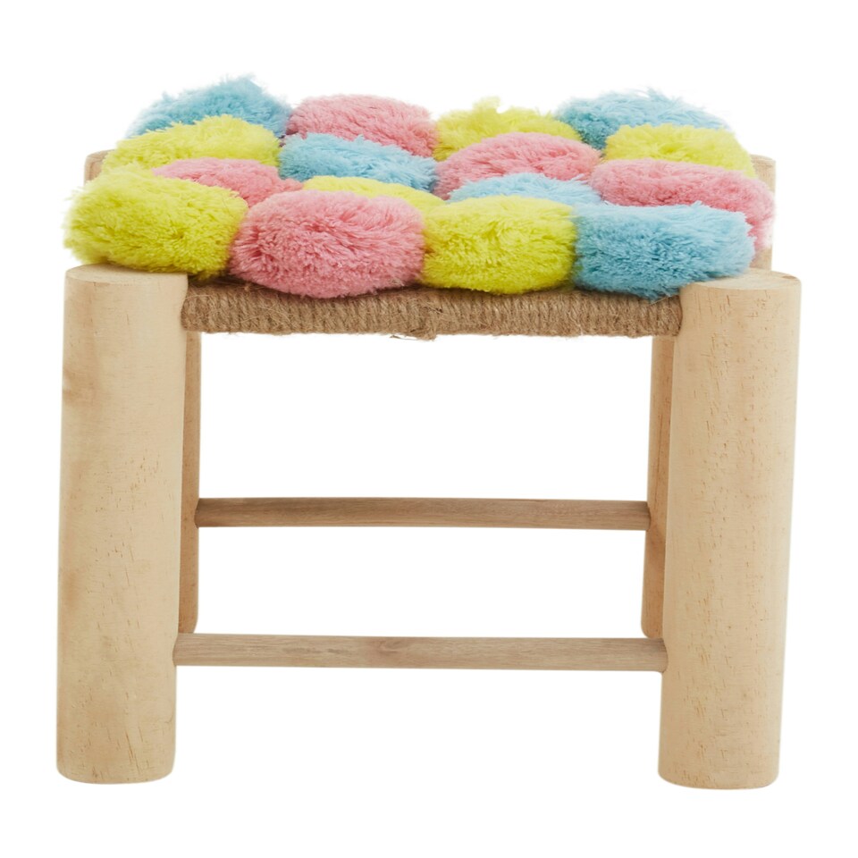 image 1 of Interiors by Premier West Village Pink Blue And Yellow Pom Pom Stool