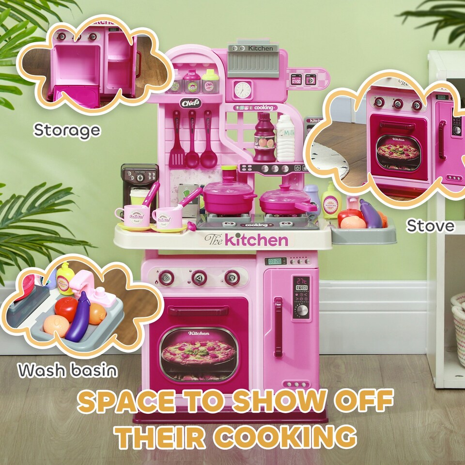 image 1 of AIYAPLAY Kids Kitchen with 33 Pieces, Light, Sound, Storage